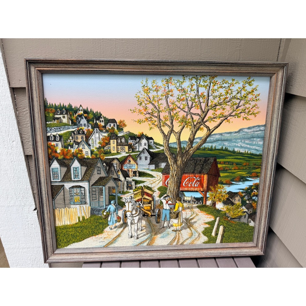 H. Hargrove The Village Blacksmith Signed Canvas Art Coca-Cola Barn 24x20